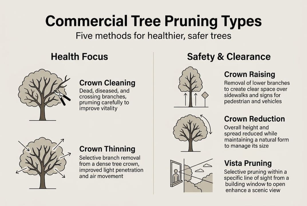 Infographic listing commercial tree pruning types