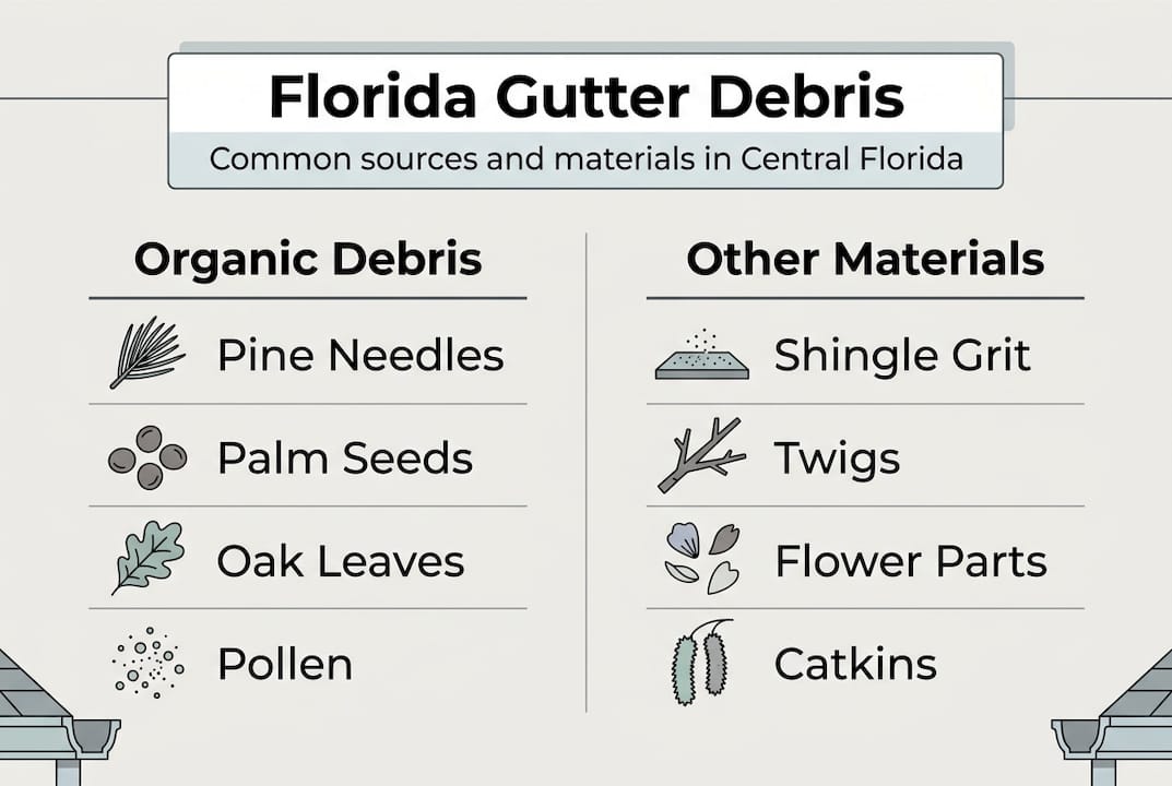 Infographic showing types of gutter debris in Florida