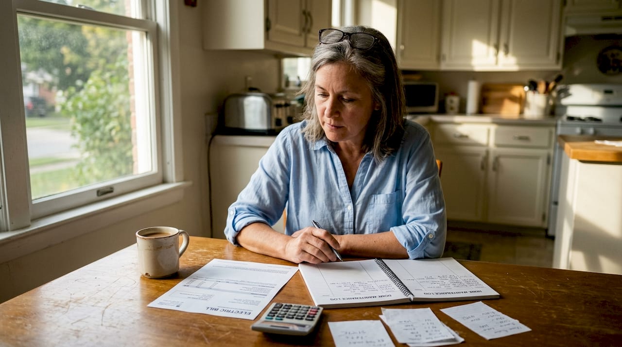 Homeowner reviewing energy savings paperwork