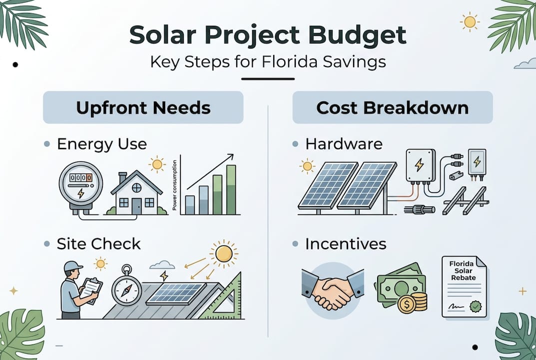 Solar project budgeting process for maximum Florida savings 1 Infographic of solar project budgeting steps
