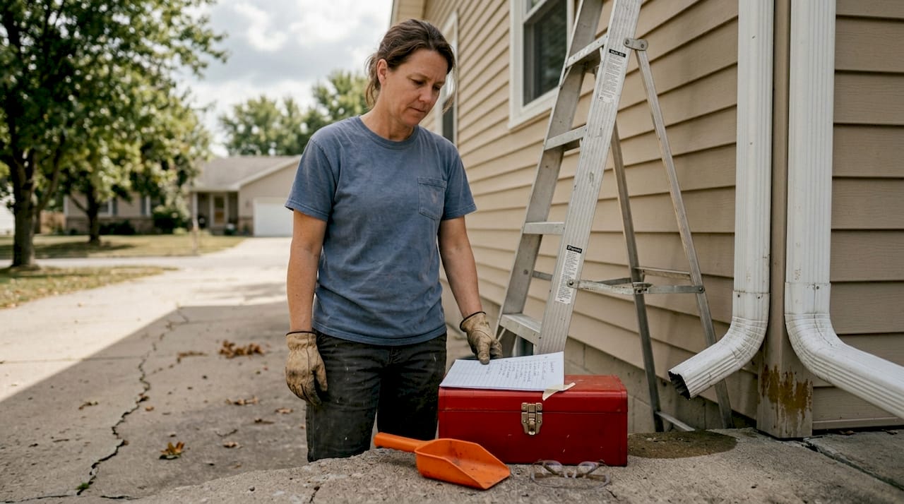Woman preparing tools for gutter inspection