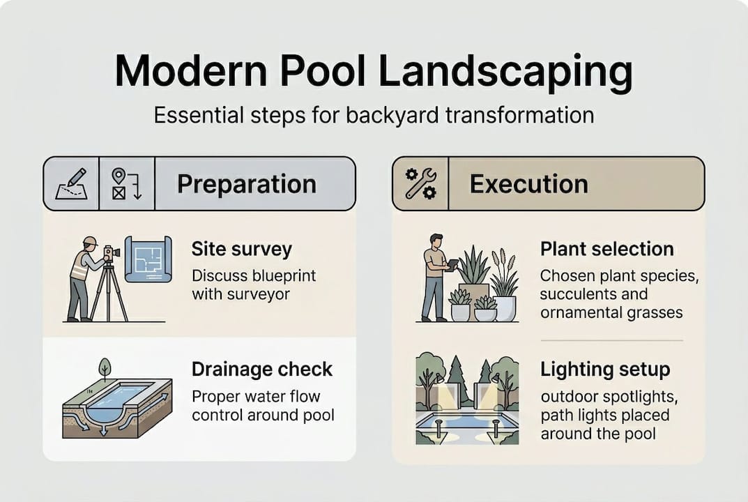 Infographic overview of modern pool landscaping steps