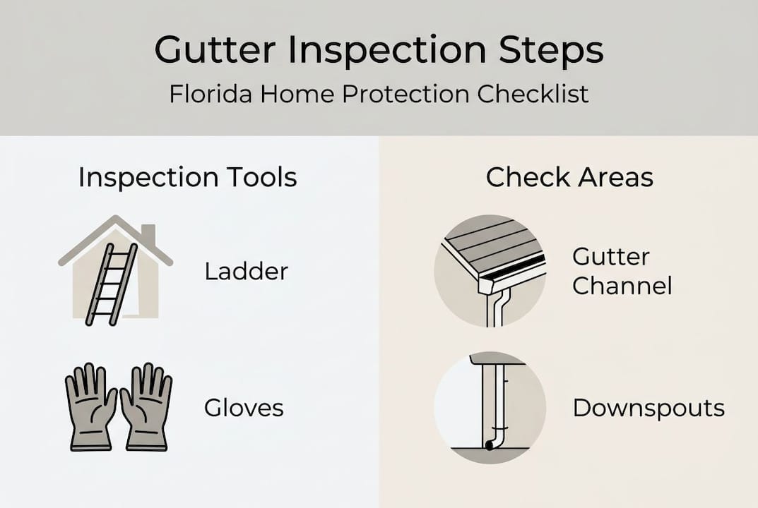 Infographic of gutter inspection steps and tools