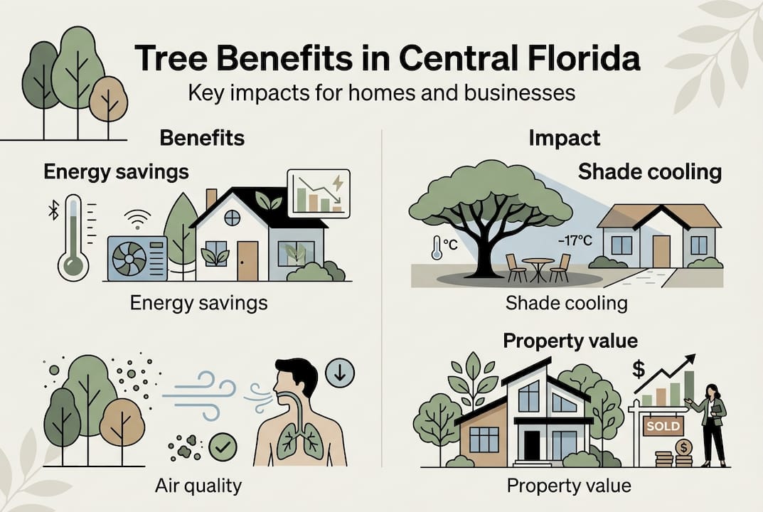 Infographic of tree benefits and impacts