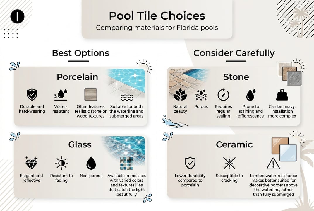 Infographic comparing pool tile materials