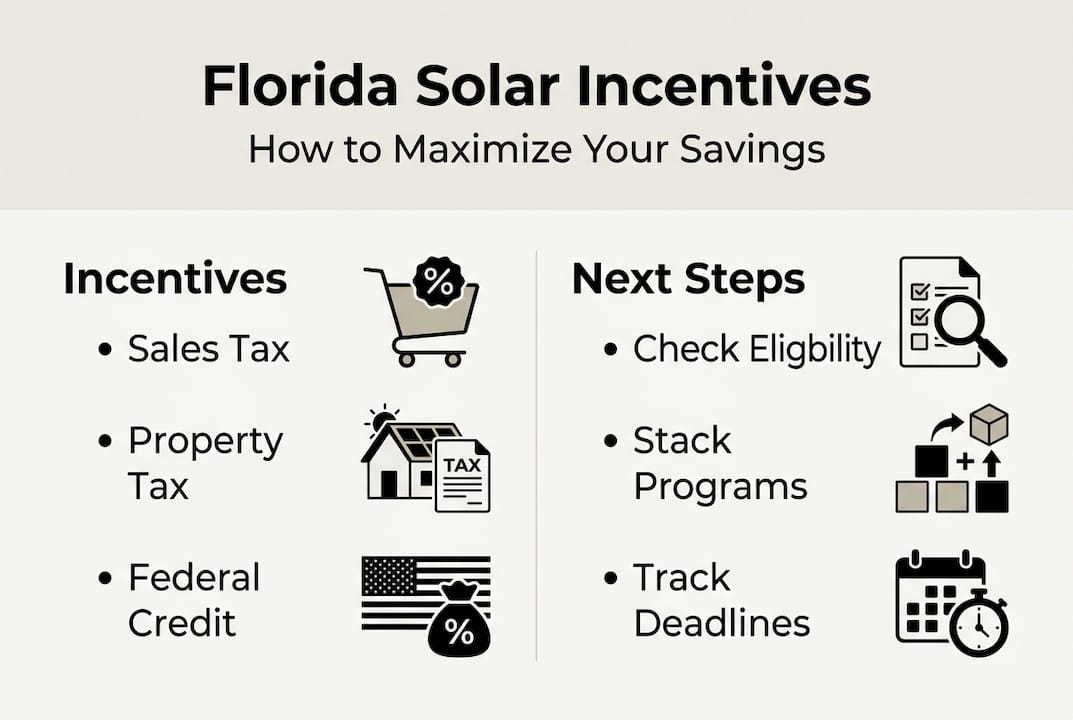 How to maximize solar incentives: Florida homeowners guide 2 Florida solar incentives summary infographic