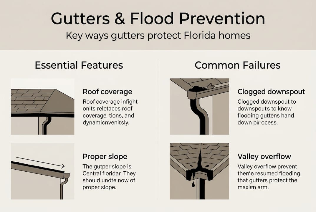 Infographic showing key gutter features and failures