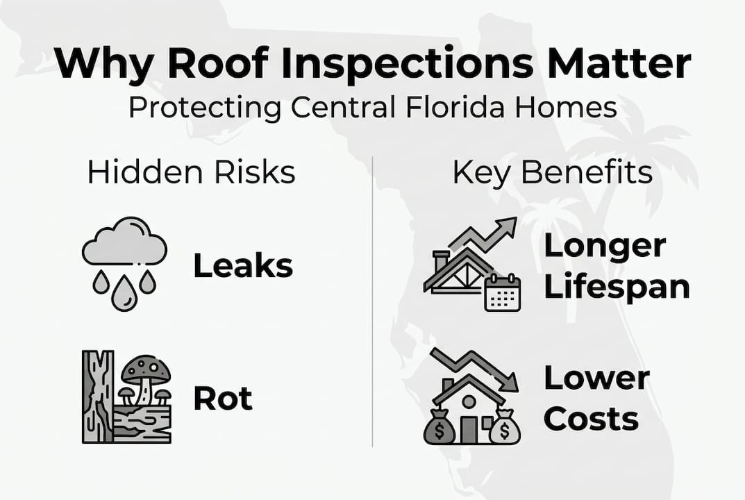 Infographic outlining risks and benefits of roof inspections