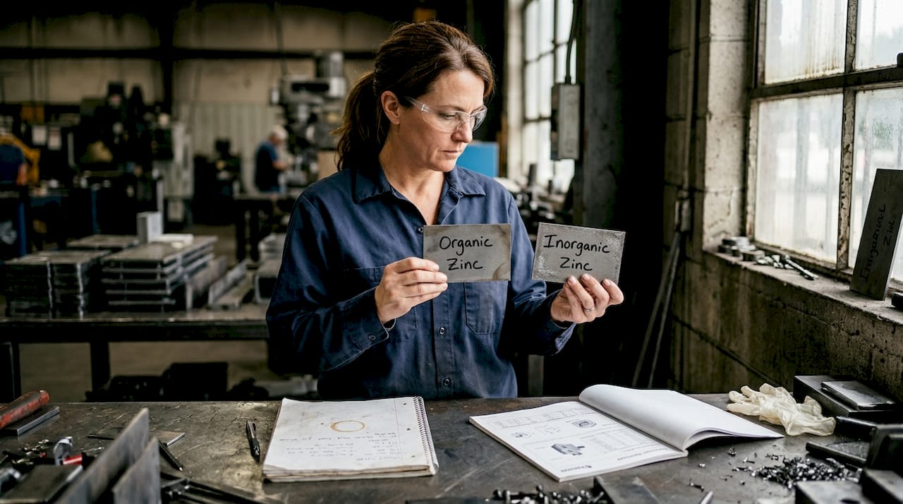 Manager compares two zinc-coated steel plates