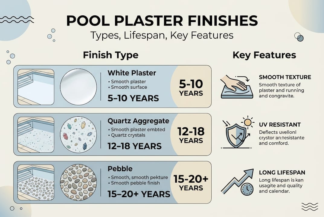 Infographic comparing pool plaster finish types