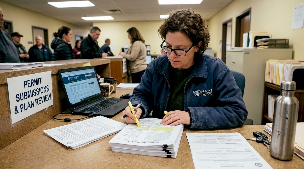 Contractor reviewing Texas roofing codes