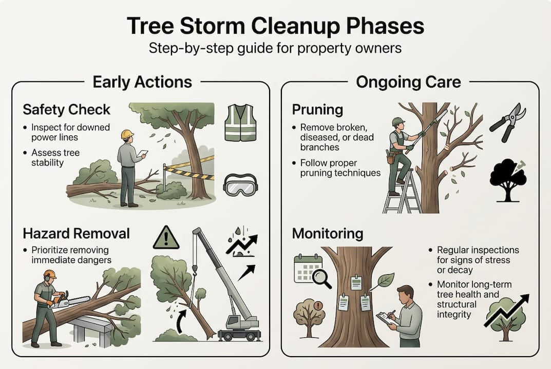 Tree Storm Cleanup: Protect Your Central Florida Property 2 Infographic showing tree storm cleanup phases