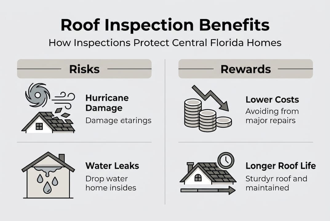 Infographic showing roof inspection risks and rewards