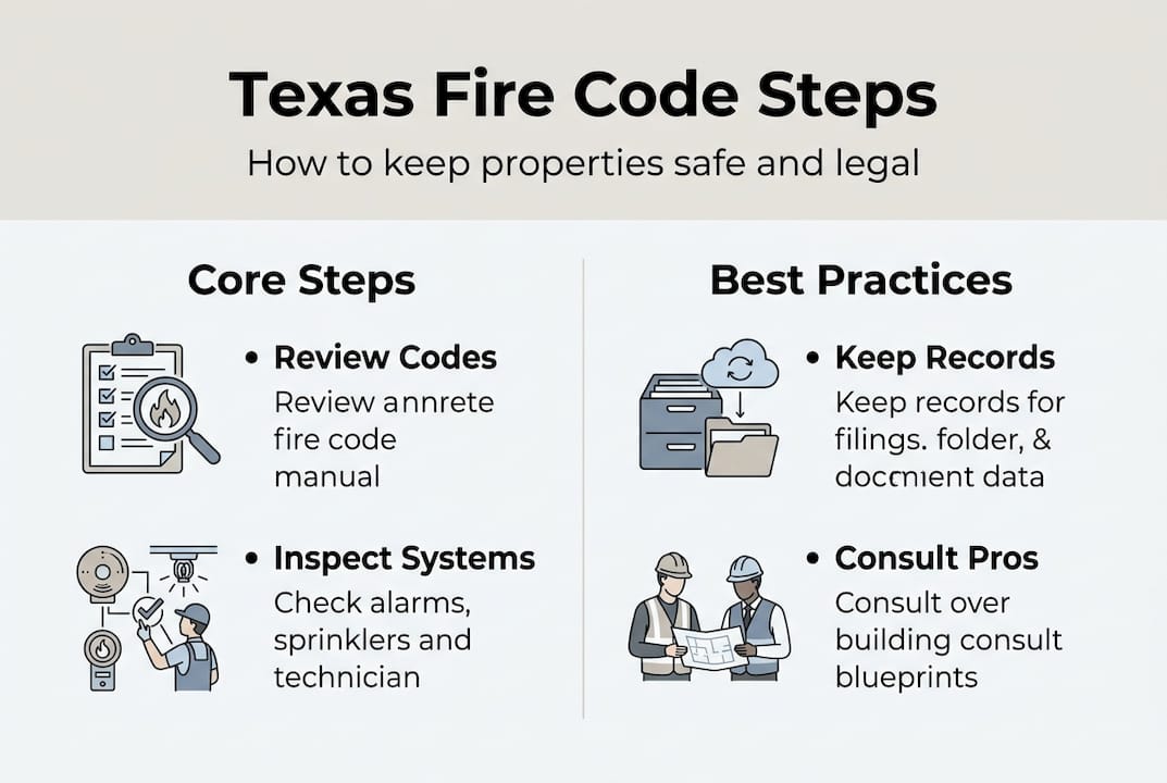 Infographic summarizes fire code steps and practices