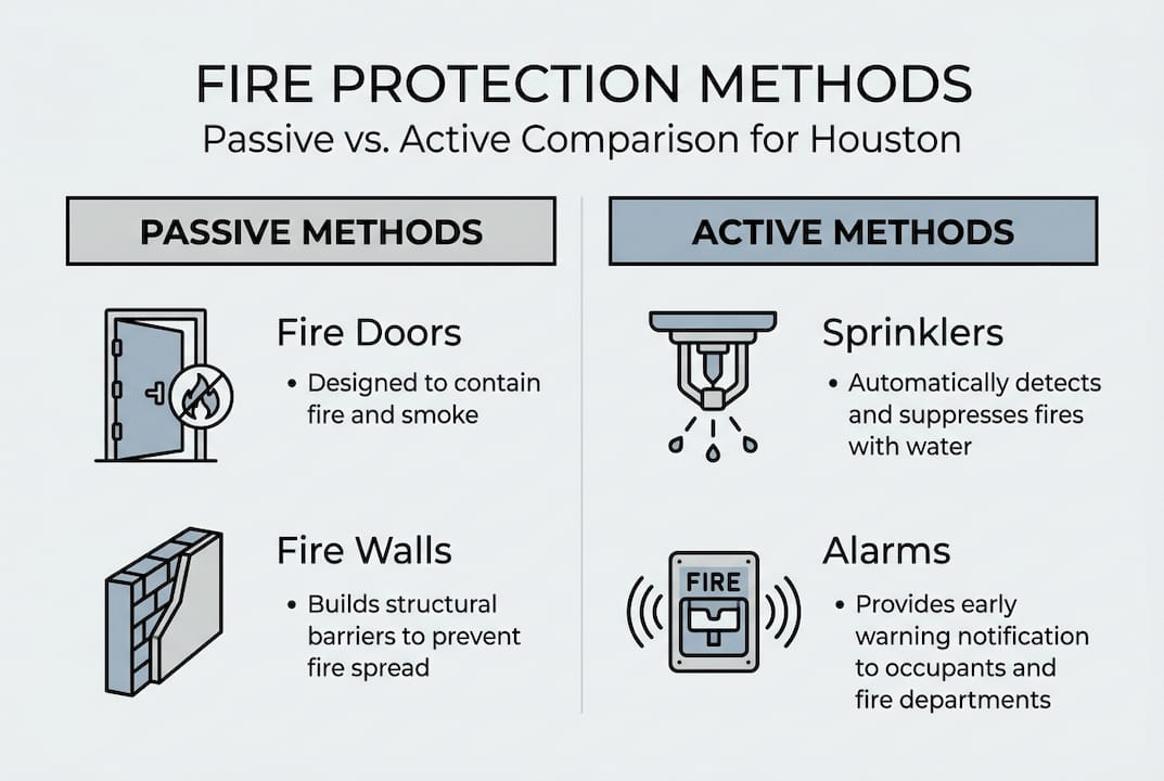 Infographic comparing passive and active fire methods