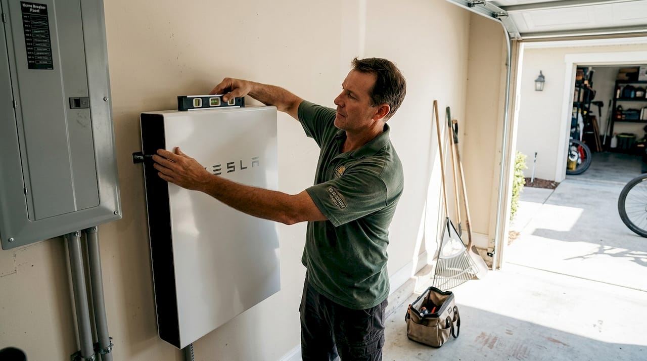 Top renewable energy solutions for Florida homes in 2026 1 Installer fits solar battery in Florida garage