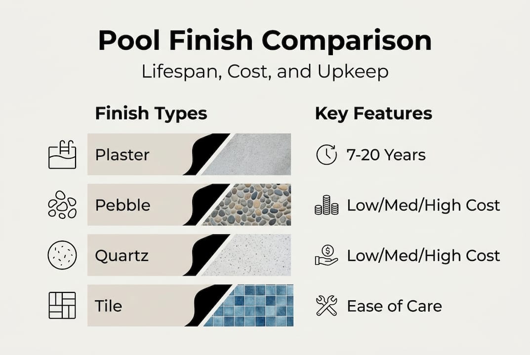 Infographic comparing pool finish types side by side