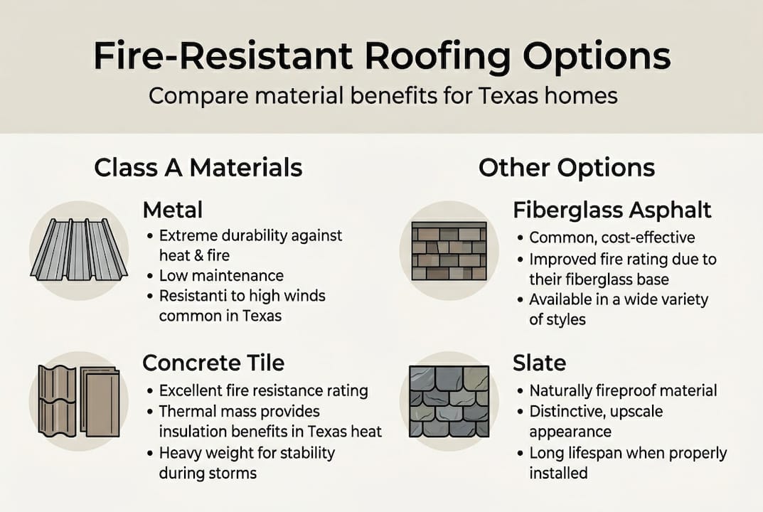 Infographic comparing fire-resistant roofing materials