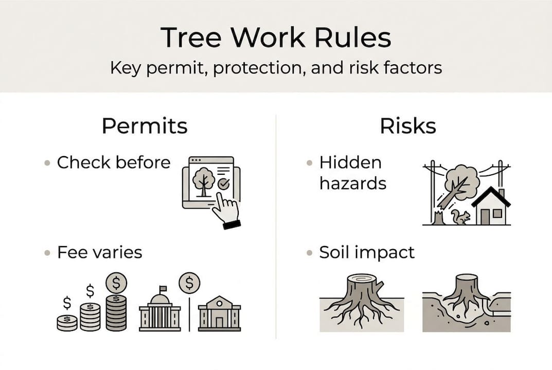 Infographic summary of tree permit rules and risks