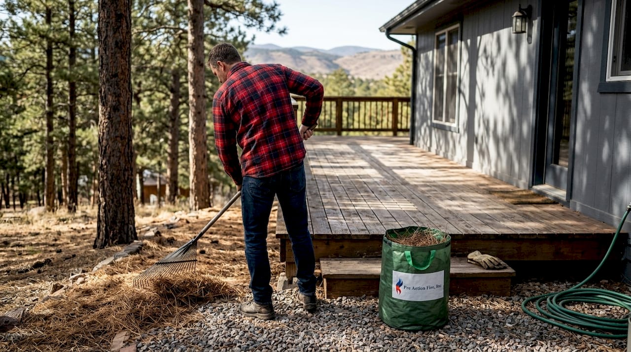 Homeowner clearing debris near wooded property