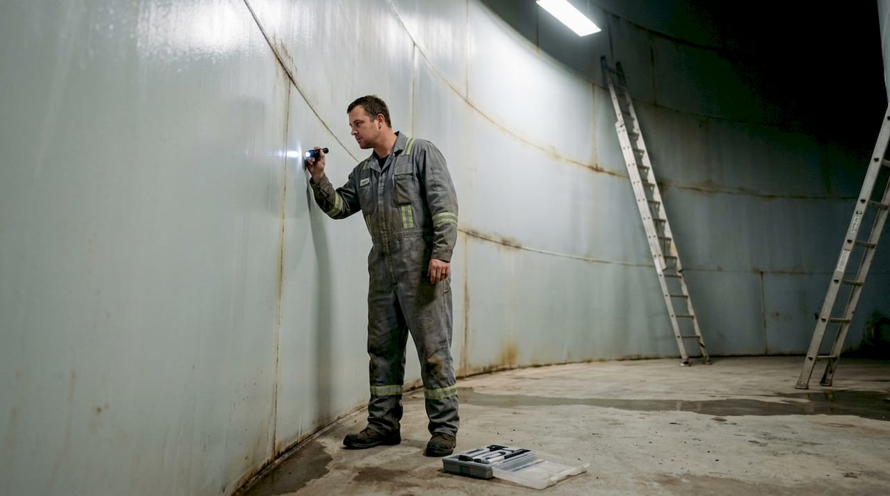 Tank interior coating inspection by city employee