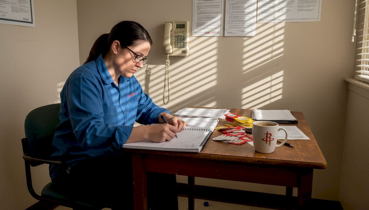 Coordinator updating fire extinguisher inspection records