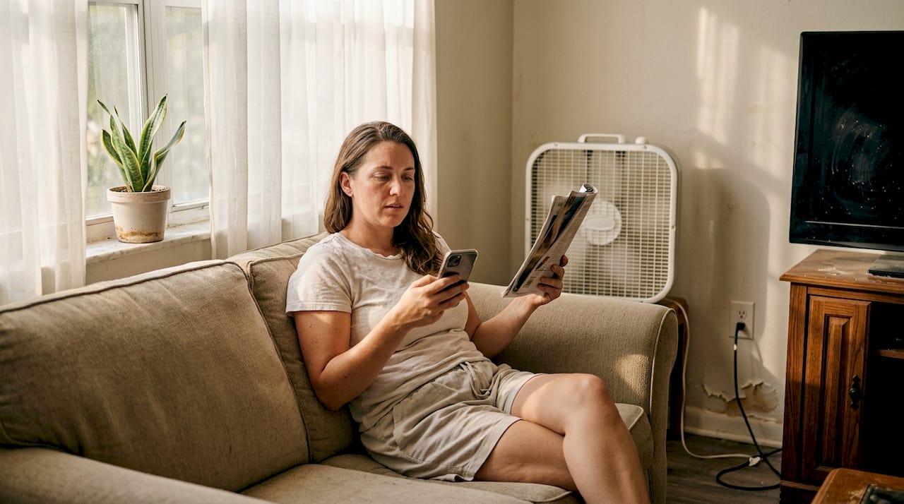 Tenant fanning herself during AC outage