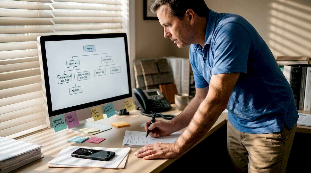 Contractor reviewing website structure chart
