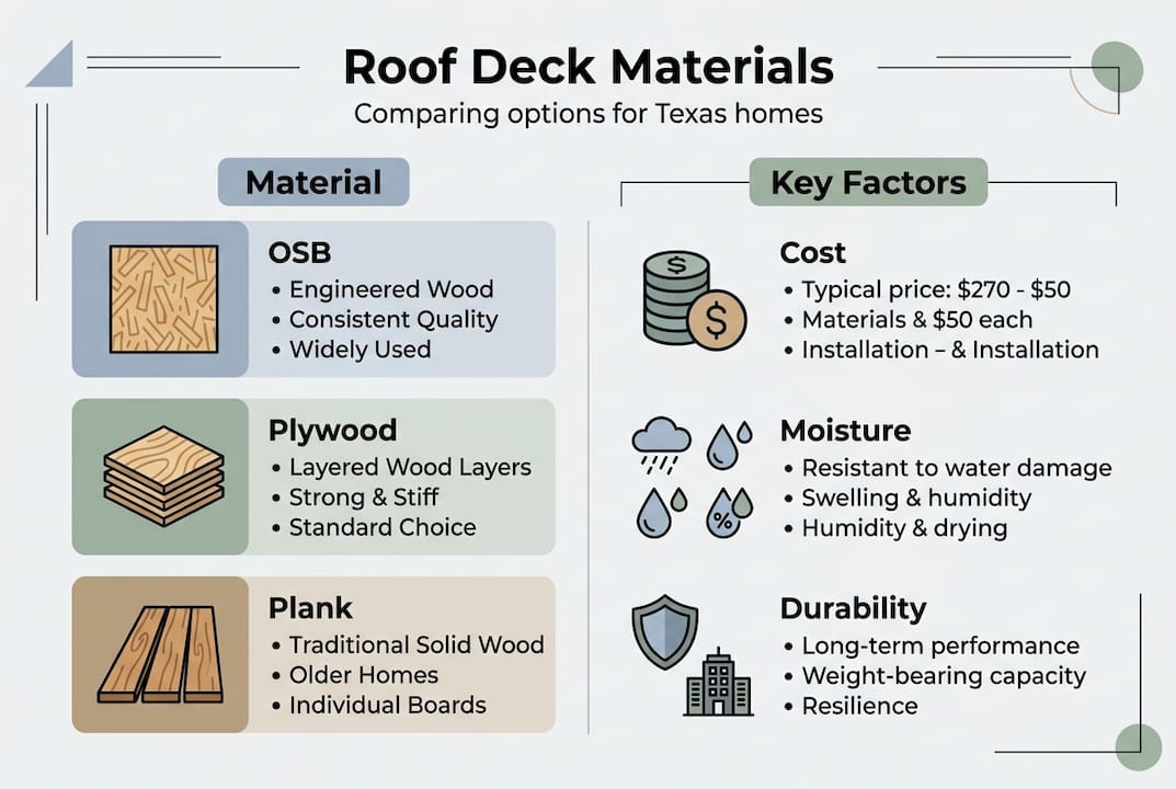 Infographic comparing roof deck materials and factors