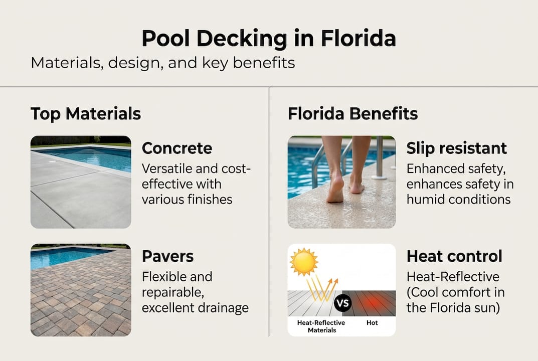 Infographic pool decking types and Florida benefits