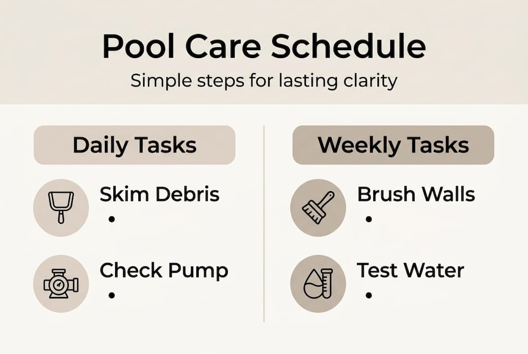 Infographic with daily and weekly pool care tasks
