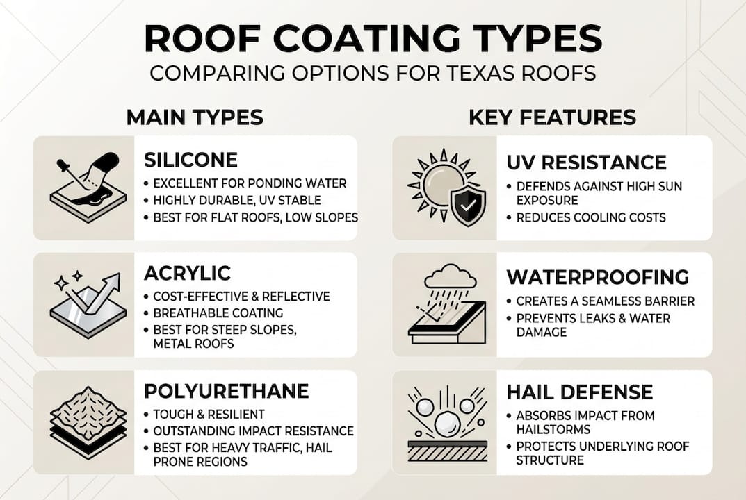 Infographic with roof coating types and features