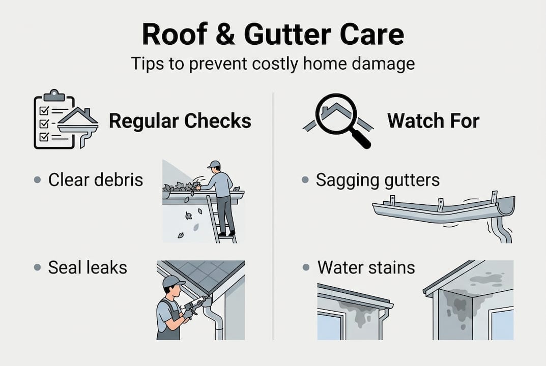 Infographic showing roof and gutter maintenance tips