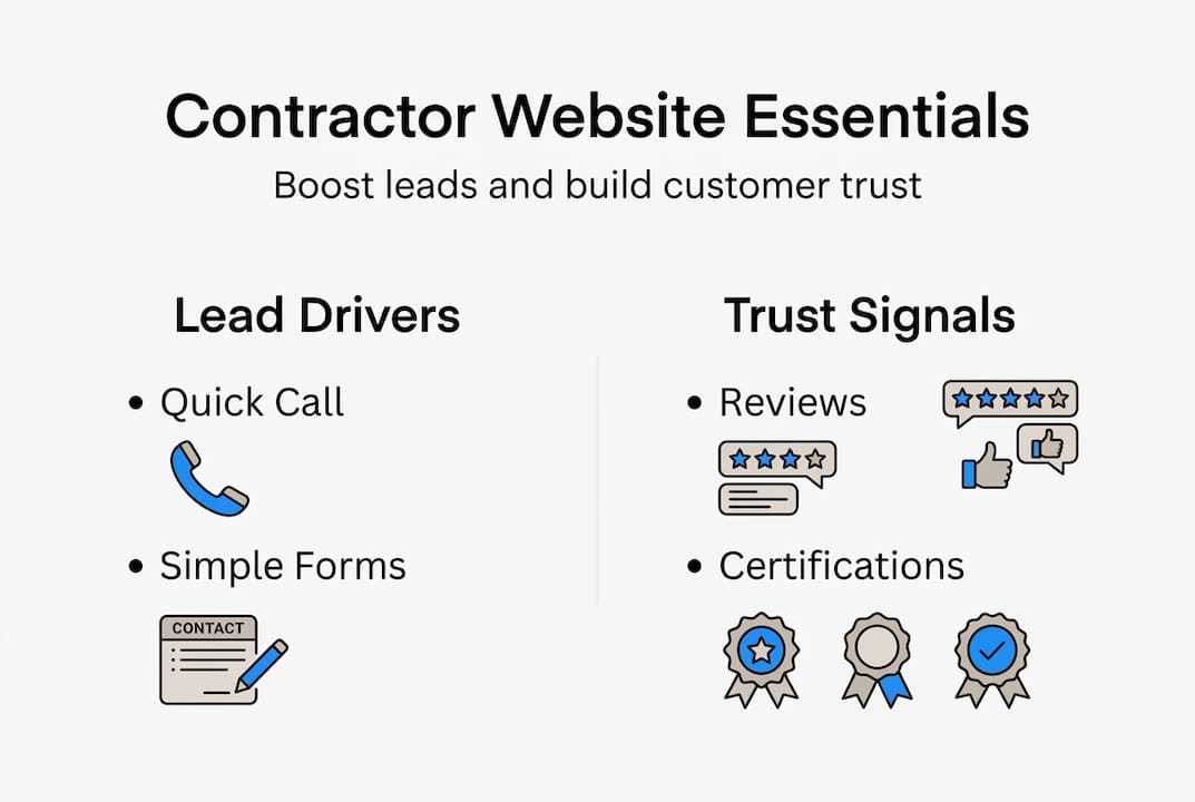 Infographic showing contractor website essentials