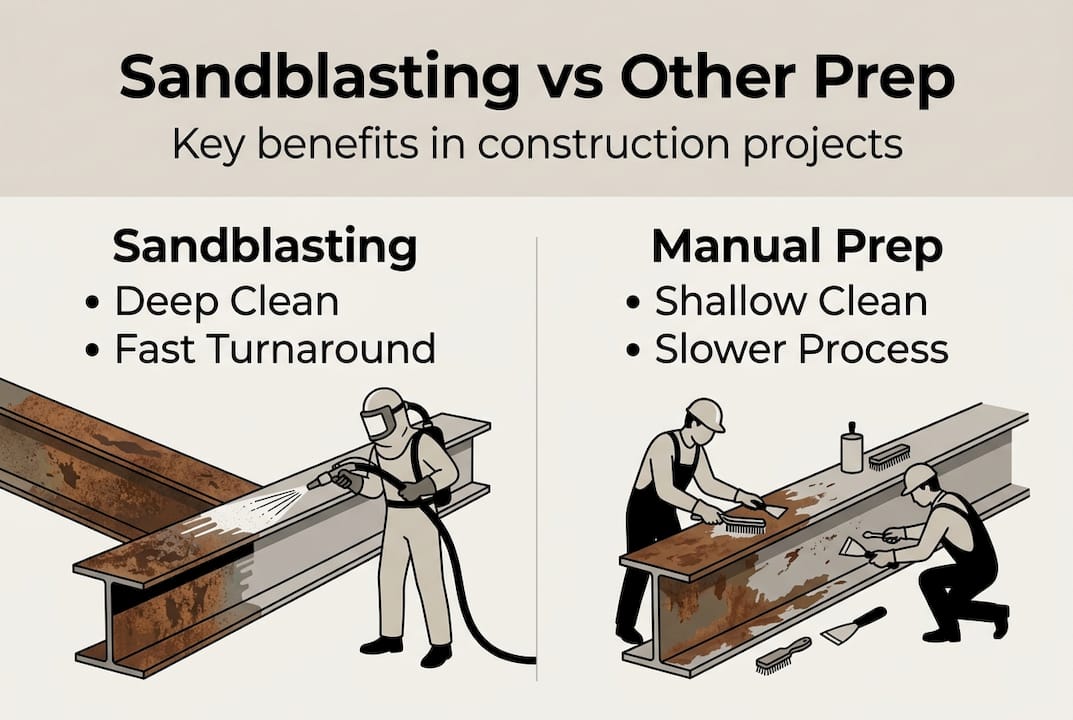 Infographic comparing sandblasting and manual prep