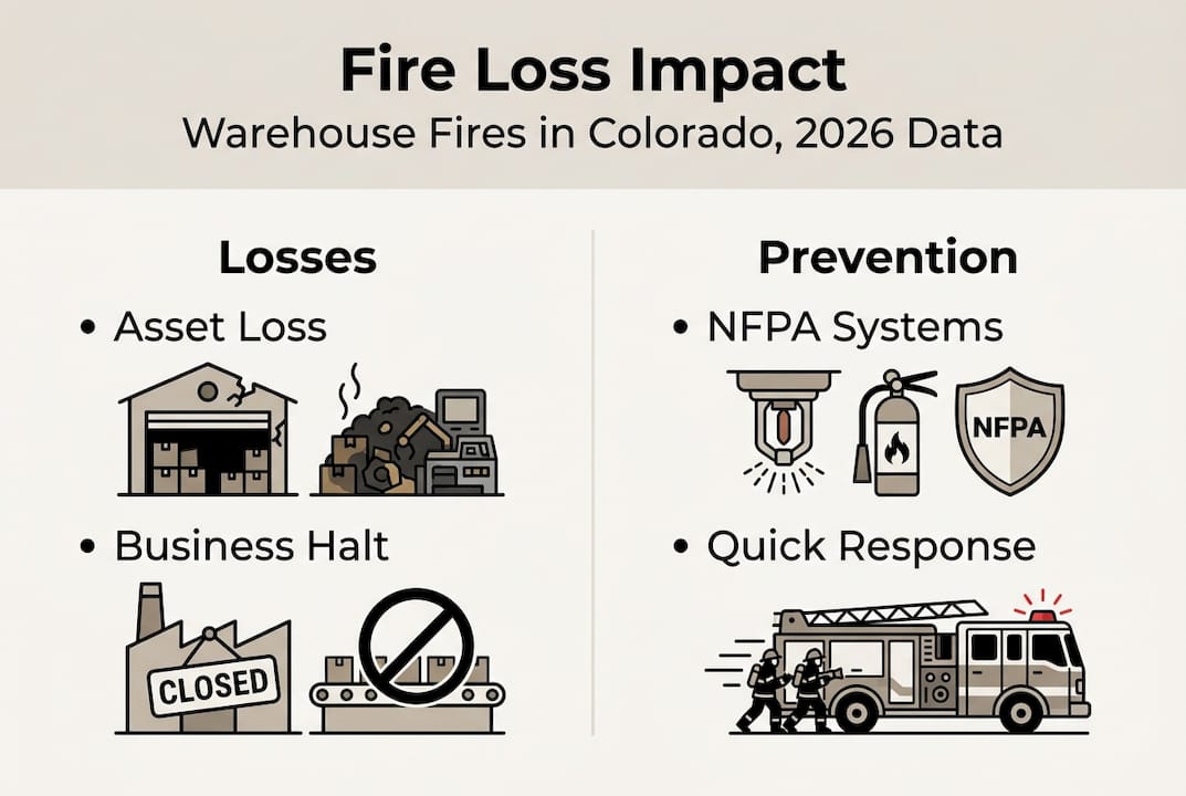 Infographic showing warehouse fire losses and NFPA prevention