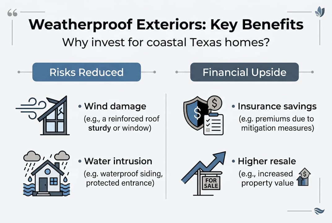 Infographic showing key benefits of weatherproof exteriors