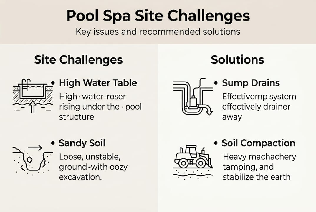 Infographic outlining site issues and solutions for pool spas
