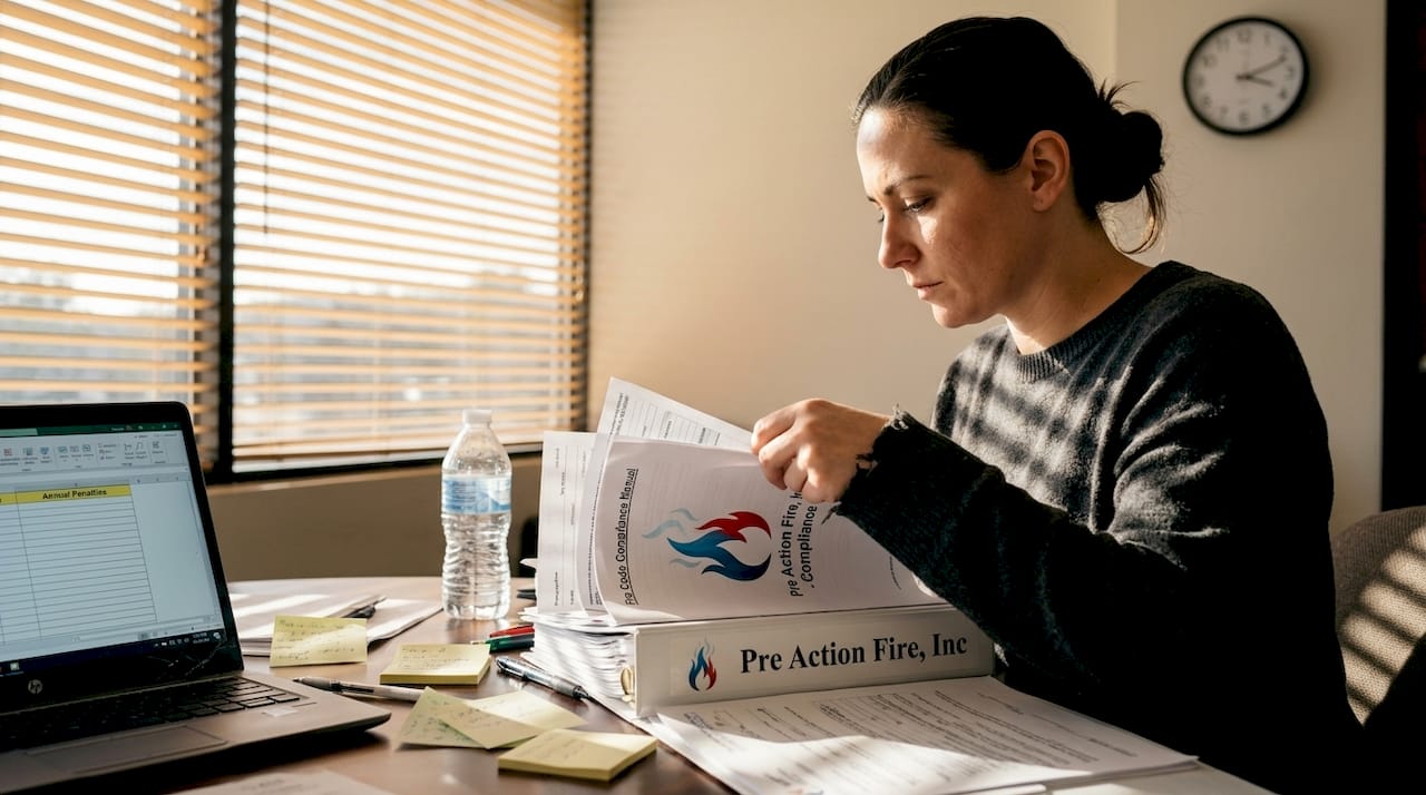 Property manager sorting insurance compliance documents