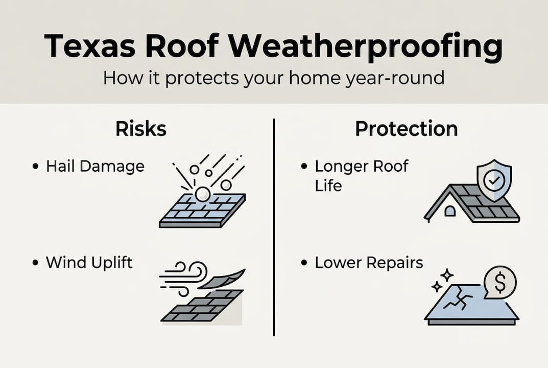Infographic highlighting Texas roof weatherproofing benefits