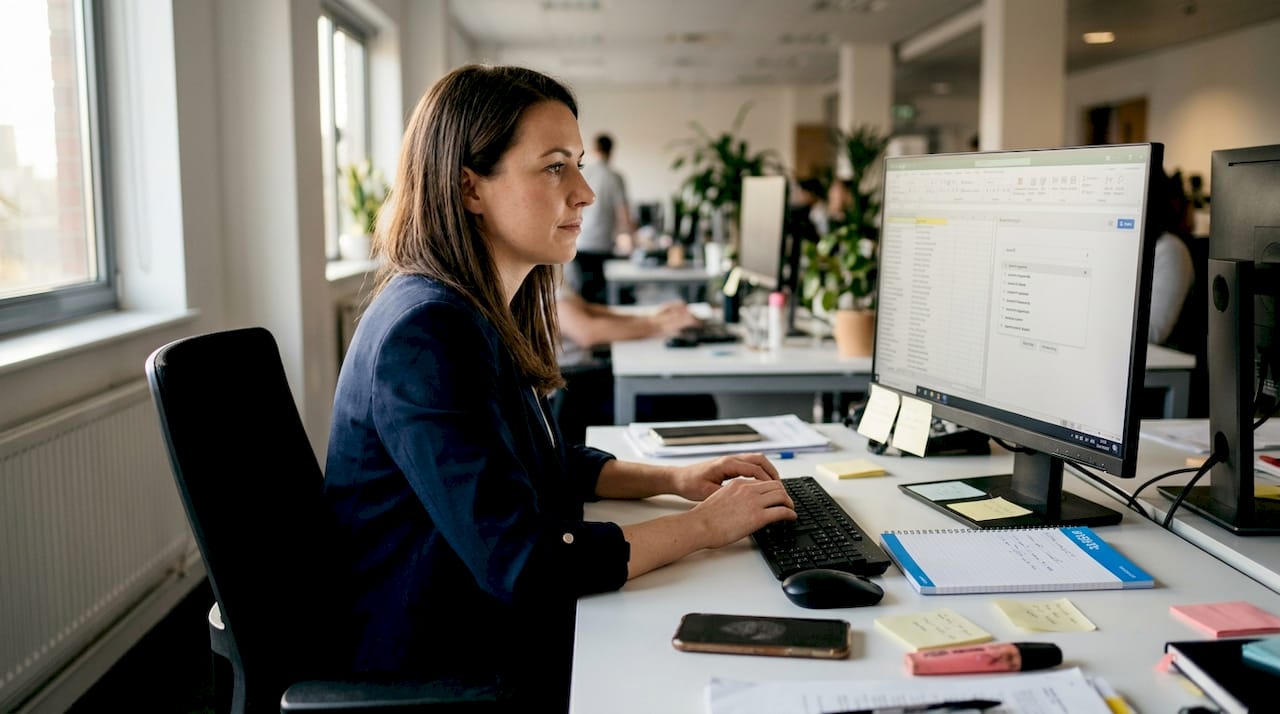 SEO specialist reviewing keyword strategies at desk