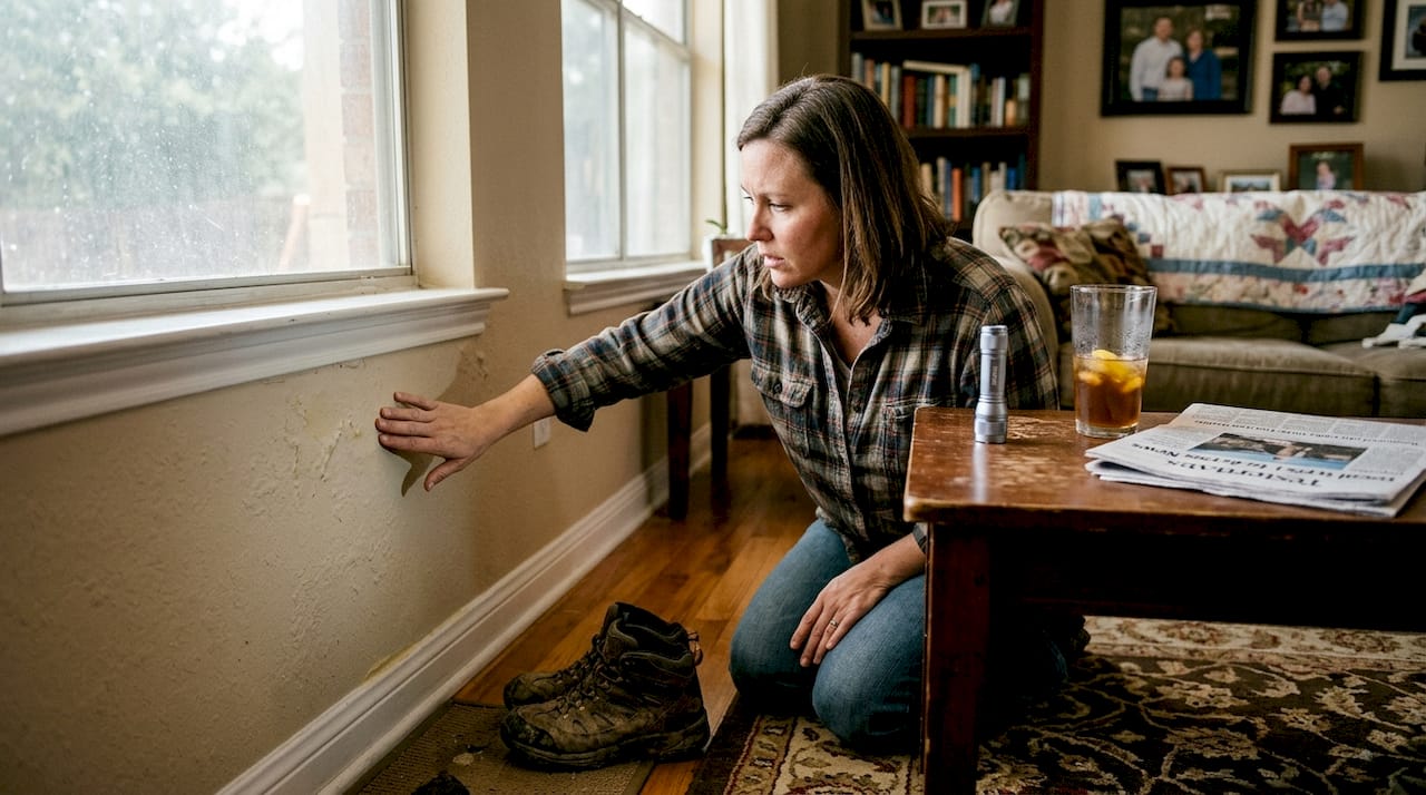Close-up checking wall for hidden water damage