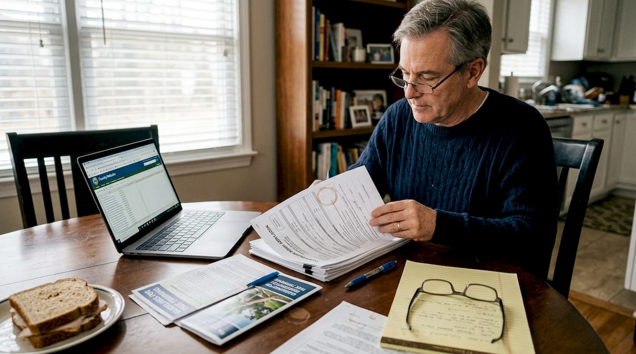 Homeowner reviews tree inspection paperwork