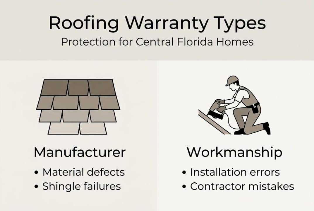 Infographic comparing roofing warranty types