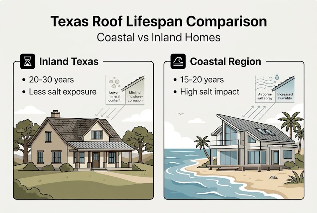 Texas roof lifespan comparison infographic