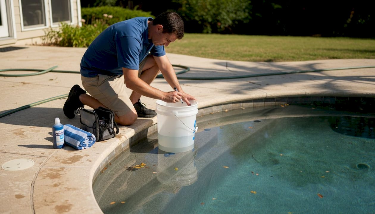 Technician performing Florida pool leak test