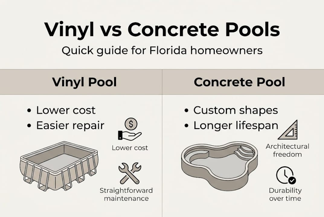 Infographic comparing vinyl and concrete pools