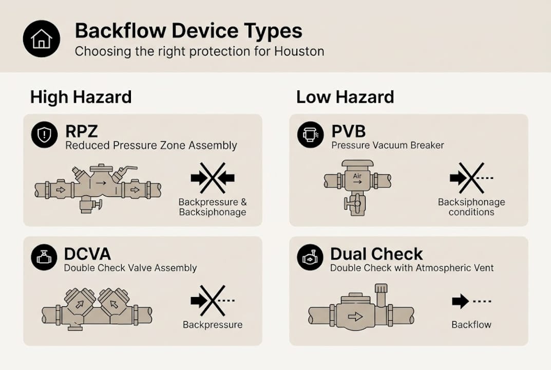 Infographic comparing types of backflow prevention devices