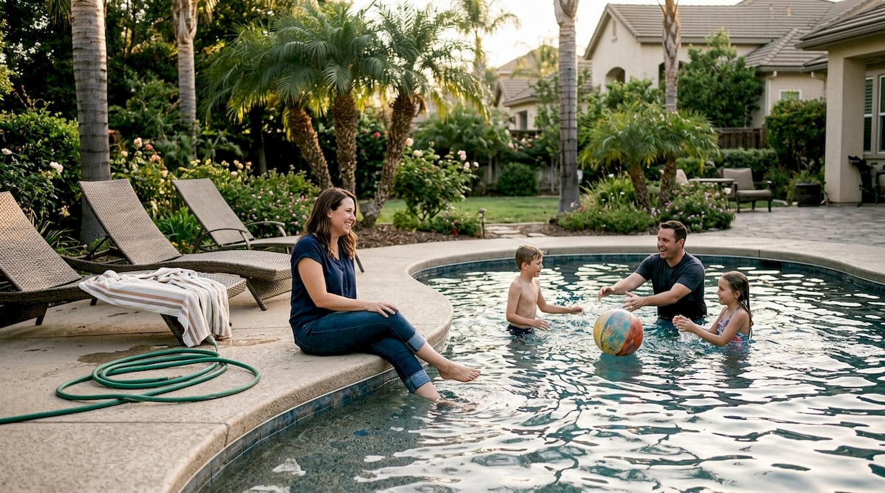 Gunite construction: custom pools built to last 50+ years 1 Family enjoying custom gunite pool outdoors