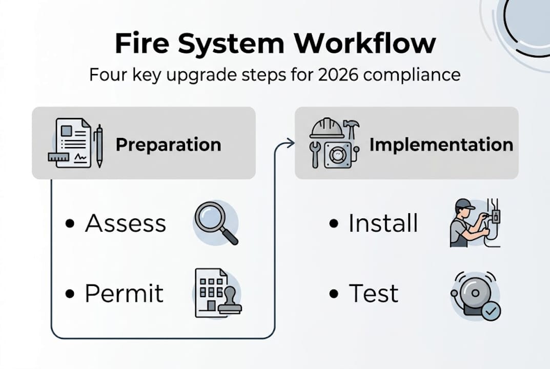 Fire system upgrade workflow infographic
